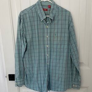 Izod Men's Blue and White Plaid Shirt L